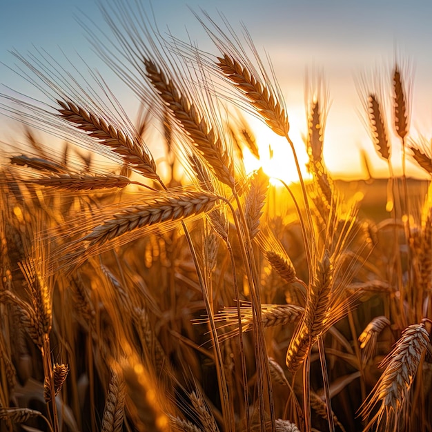 un campo de trigo con el sol poniéndose detrás de él