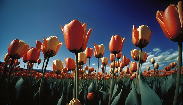 Foto un campo de tulipanes con el cielo de fondo