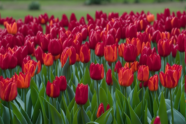 Campo de tulipanes coloridos