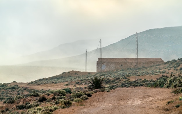 Foto campo tunisiano na névoa matinal tataouine sul da tunísia áfrica