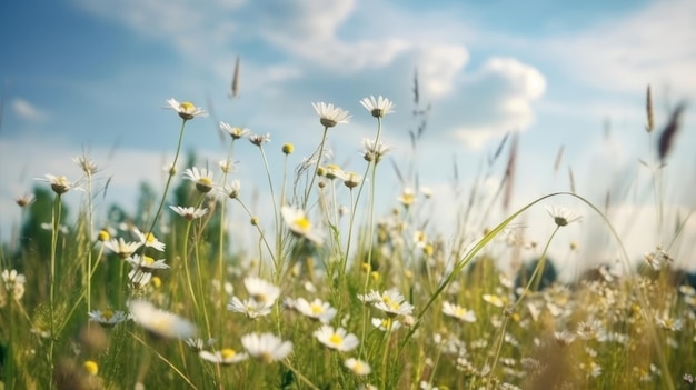 Campo de verano con flores de margarita Ilustración AI GenerativexA