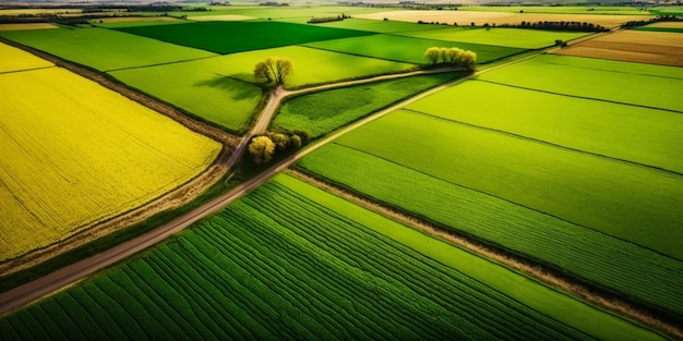 Un campo verde con un camino que conduce a él.