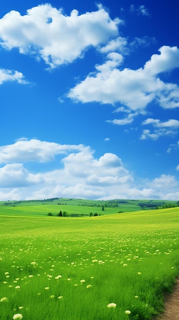 Foto un campo verde con un camino de tierra en el medio