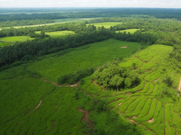 Campo verde com árvores de cima