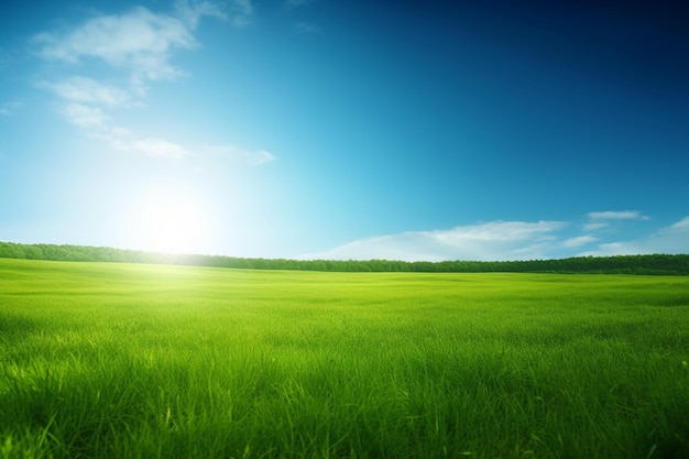 Campo verde com o sol brilhando sobre ele