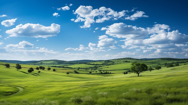 Foto campo verde e céu azul campo e nuvens