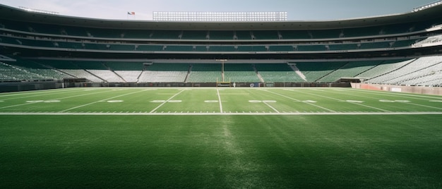 campo verde en el estadio de fútbol americano listo para el juego en el mediocampo