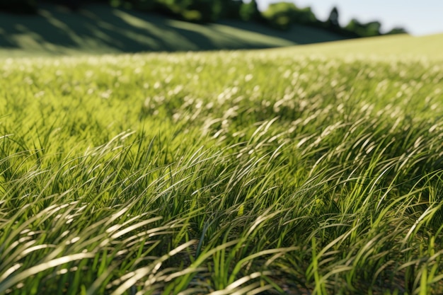 Un campo verde y exuberante bajo el sol