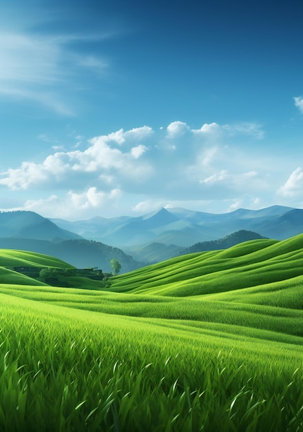 campo verde con montañas en el fondo