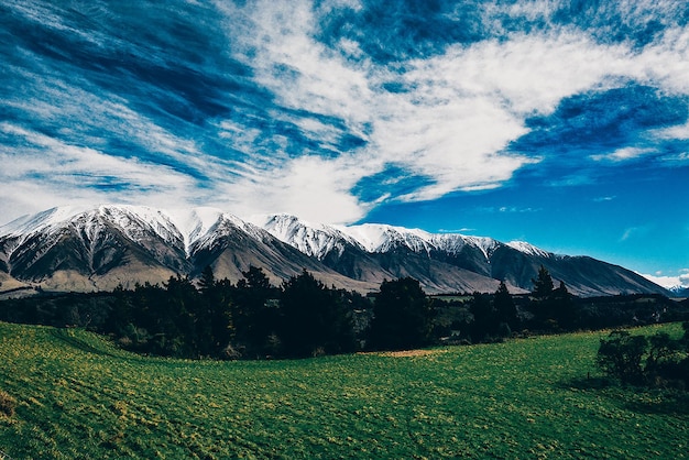 Campo Verde Natureza Montanhas de neve da Nova Zelândia