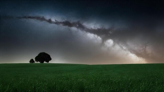 Campo verde no fundo do céu noturno elementos desta imagem fornecida pela NASA