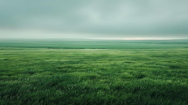 Campo verde de trigo bajo un cielo nublado