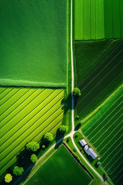 Campos agrícolas de paisagem de fazenda de IA generativa bela estrada rural