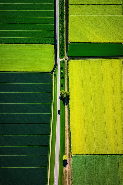 Campos agrícolas de paisagem de fazenda de IA generativa bela estrada rural