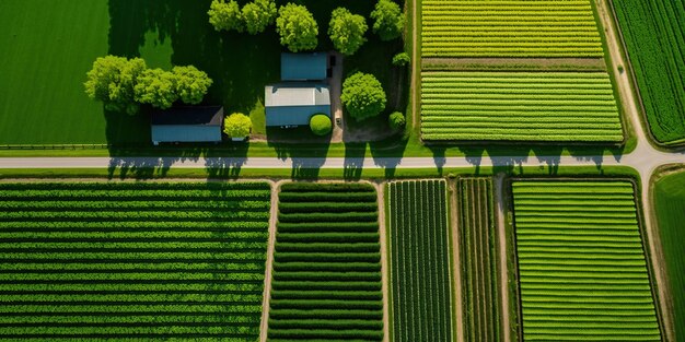 Campos agrícolas de paisagem de fazenda de IA generativa bela estrada rural