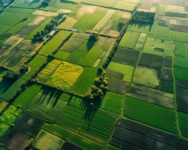 Campos agrícolas verdes del cielo