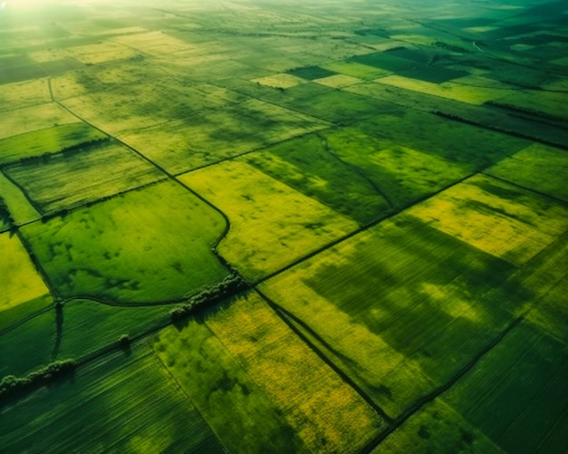 Campos agrícolas verdes del cielo