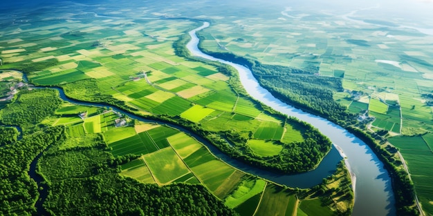 Foto campos agrícolas vista aérea ia generativa