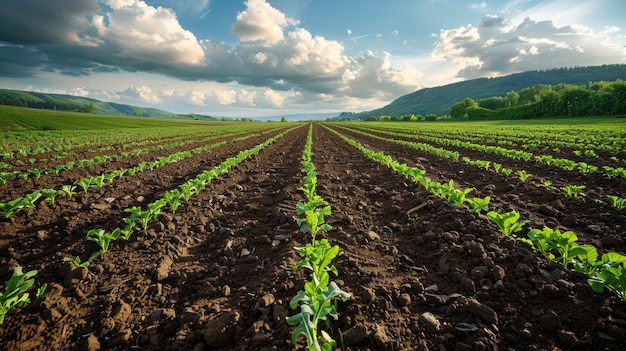 Campos arados surcos excavados a un nivel profundo antes de la siembra Agricultura