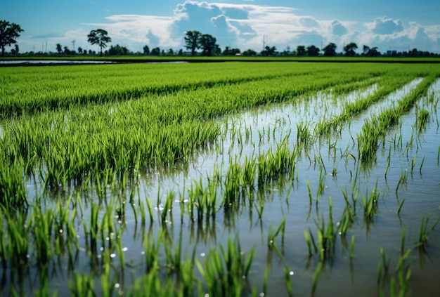 Foto campos de arroz inundados