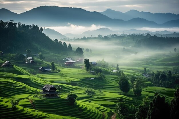 Campos de arroz en la mañana