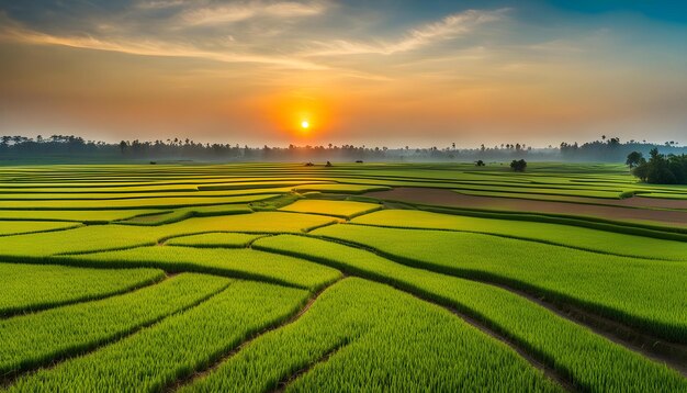 campos de arroz por la mañana