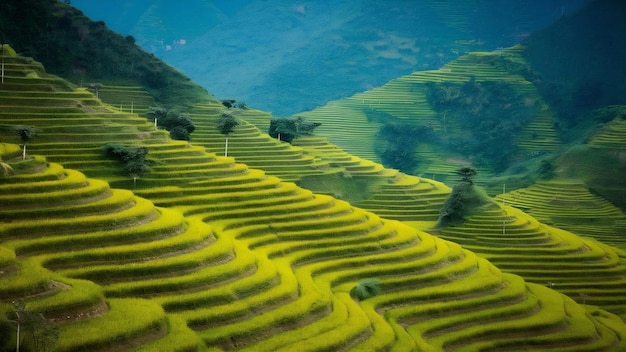 Foto campos de arroz en las terrazas de mu cang chai yenbai vietnam