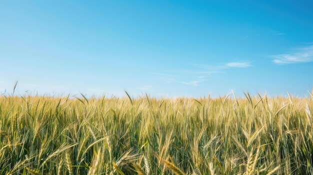 Los campos de cebada se agitan en el viento bajo un cielo azul claro.