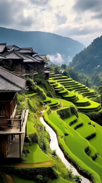 campos de arroz em uma montanha