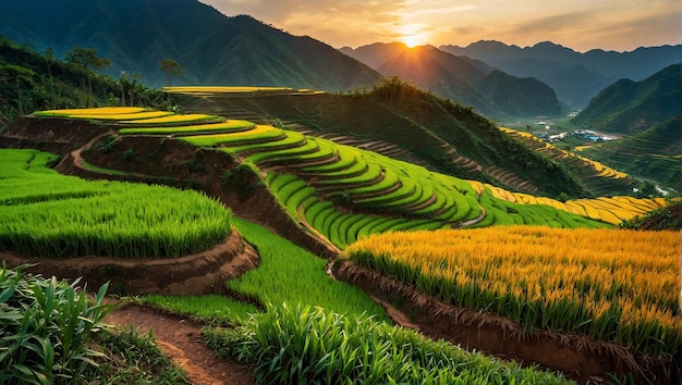 Foto campos de arroz nas montanhas