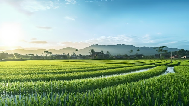 campos de arroz panorama na luz da manhã