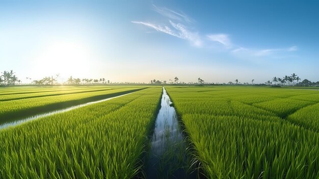 campos de arroz panorama na luz da manhã