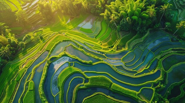 campos de arroz pela manhã