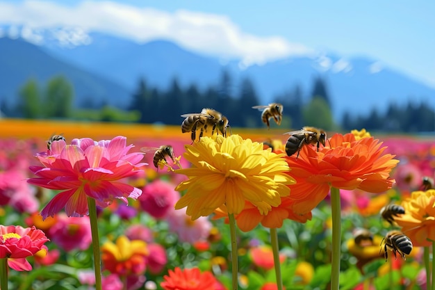 Campos de flores com abelhas adequados para empresas especializadas em agricultura e conservação de insetos