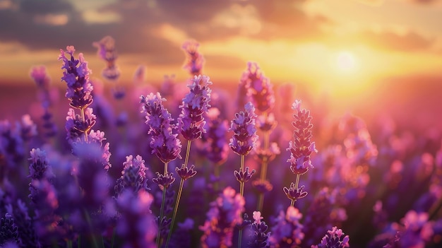 Campos de lavanda ao pôr-do-sol