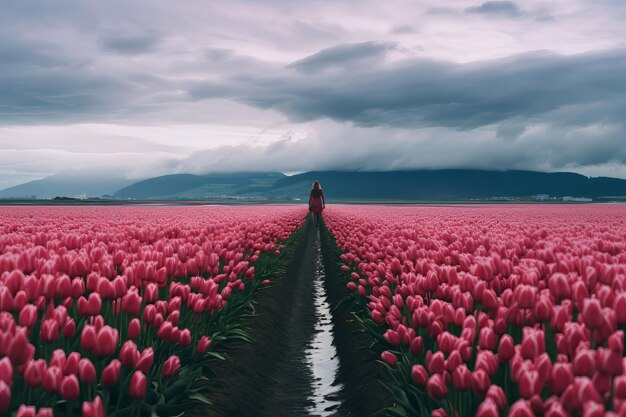 Campos de tulipas Tulipas vermelhas amarelas rosas