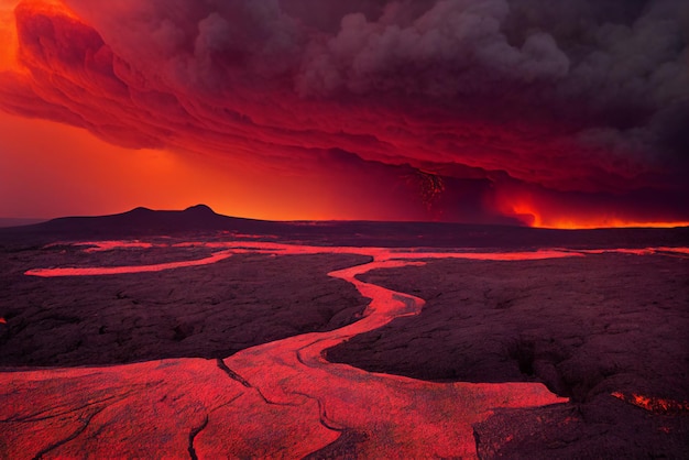 campos de lava fundida con torres altas y oscuras de piedra