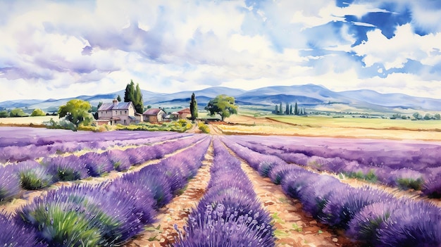 Campos de lavanda acuarela