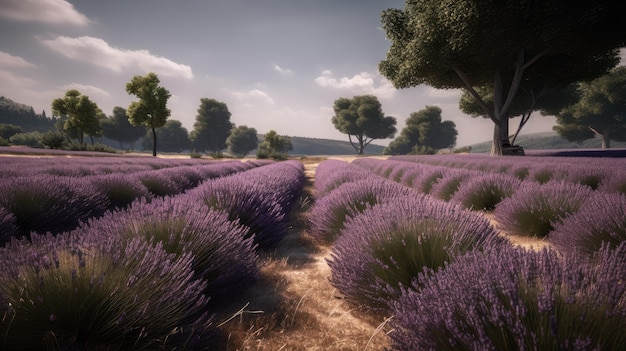 Campos con lavanda generativa ai