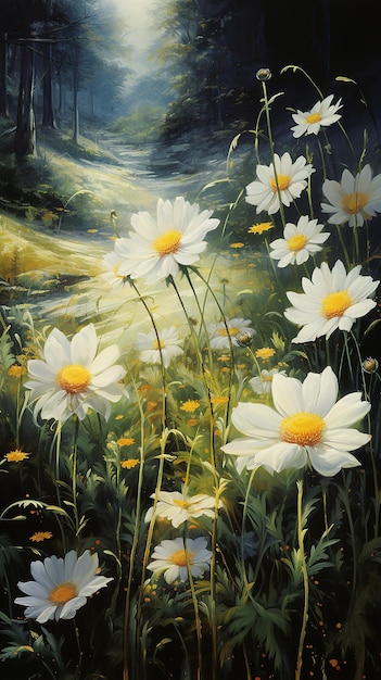 Campos soleados espinas de flores blancas y amarillas