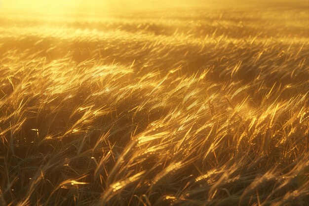 Campos de trigo barridos por el viento en el resplandor de la hora dorada