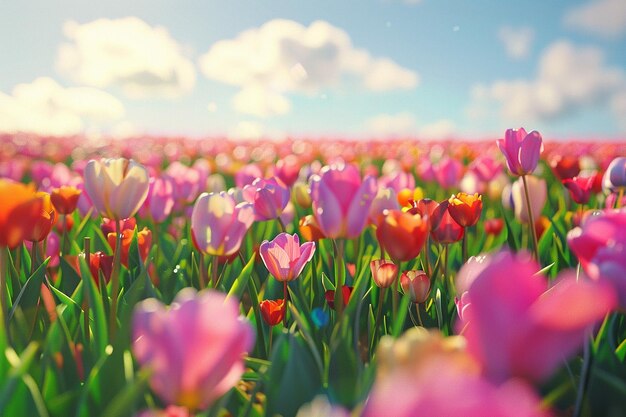 Campos de tulipanes en colores vibrantes con octano