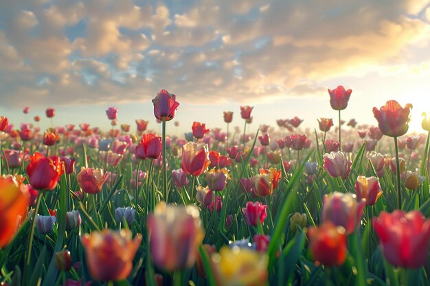 Campos de tulipanes vibrantes balanceándose en el octano de la brisa