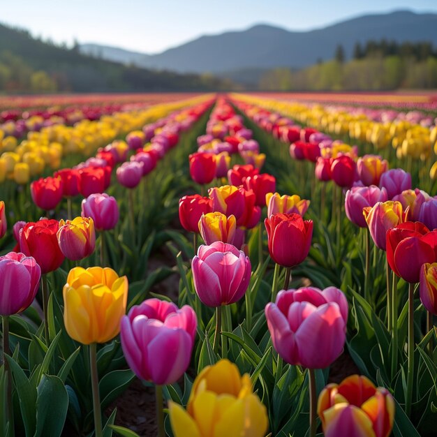 Foto campos de tulipanes vibrantes