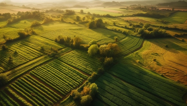 Campos verdes de arroz se estendem pela zona rural de Sa Pa, gerados por IA