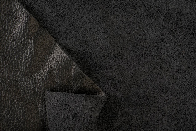 Camurça preta closeup textura de camurça preta natural para design ou projeto de couro de veludo reverso