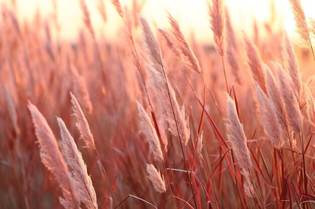 Caña en el campo al atardecer en primer plano Fondo de la naturaleza