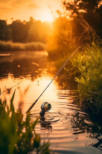 Caña de pesca en el fondo del río IA generativa