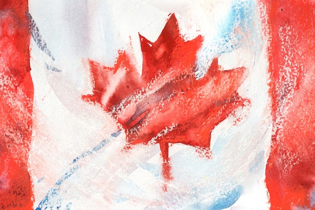 Canadá, bandera canadiense. Ilustración acuarela dibujada a mano.