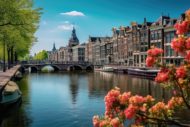 Canal en Amsterdam Países Bajos casas río